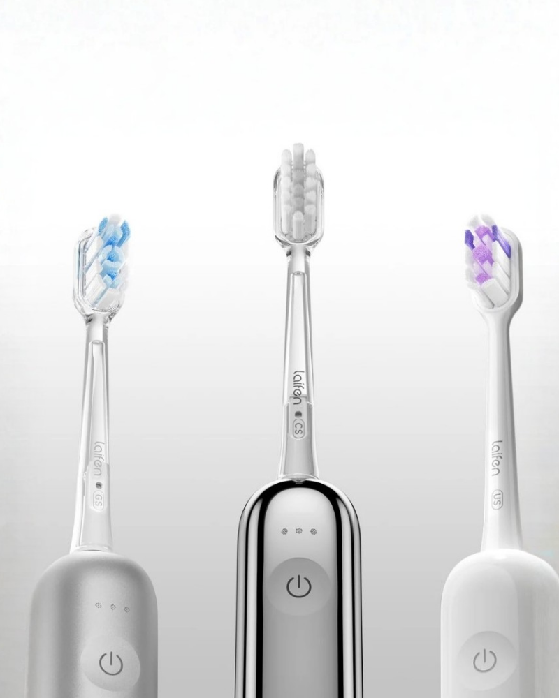 Laifen Wave electric toothbrushes with blue and white bristles.